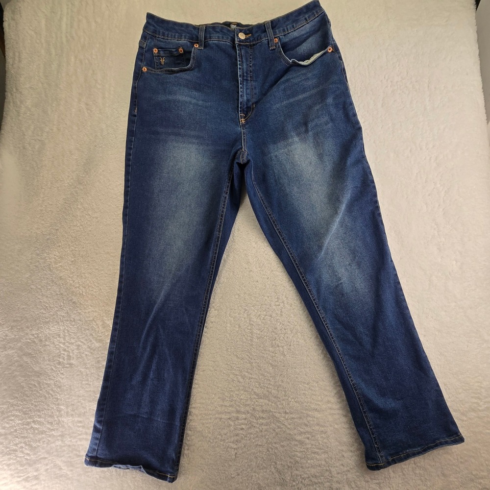 Frye Straight Stretch Womens Jeans Sz‎ 10 33x27 Dark Festival Western Logo Denim